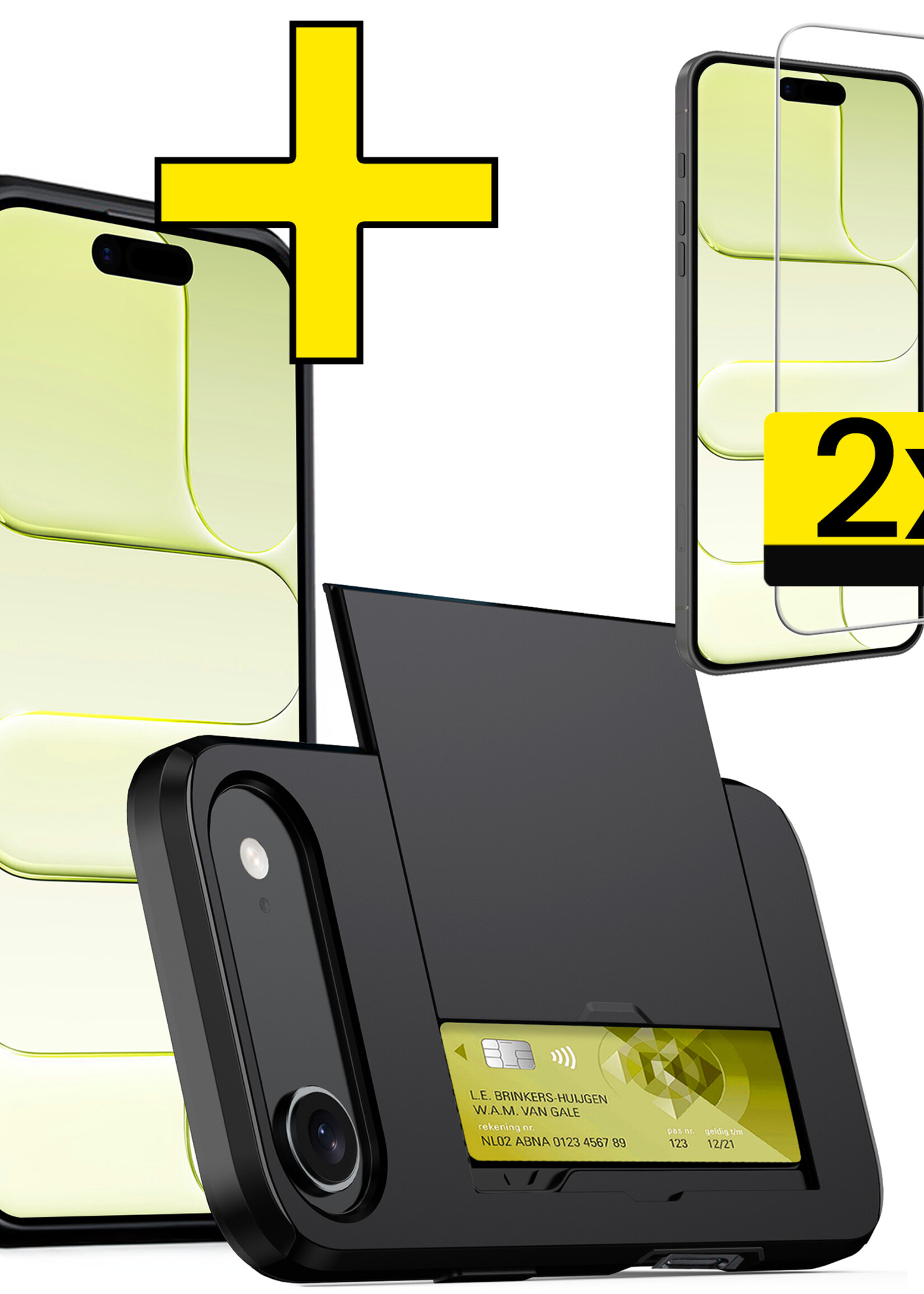 LUQ LUQ iPhone Air Hoesje Pashouder Hard Met 2x Screenprotector - Zwart