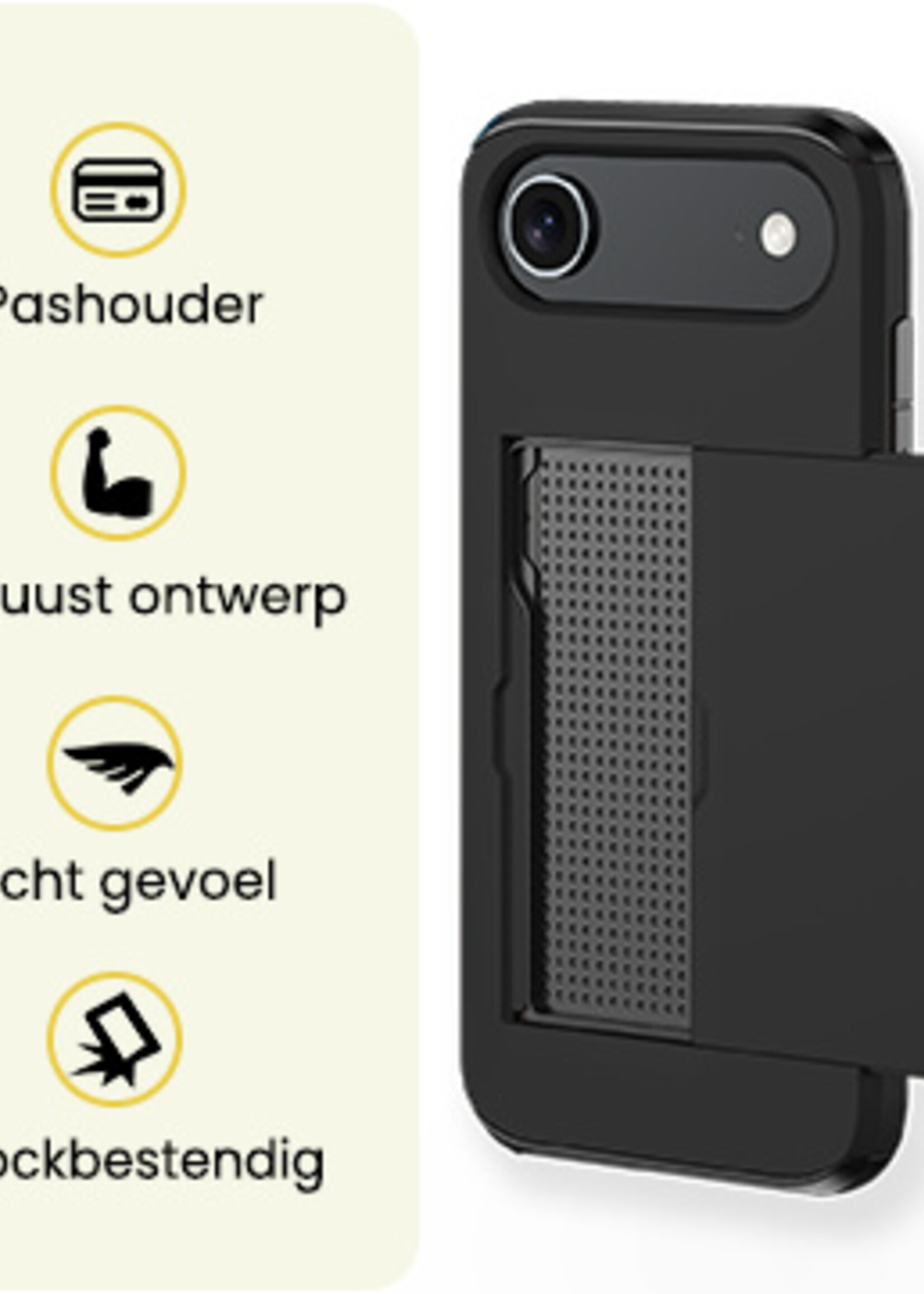 LUQ LUQ iPhone Air Hoesje Pashouder Hard Met 2x Screenprotector - Zwart