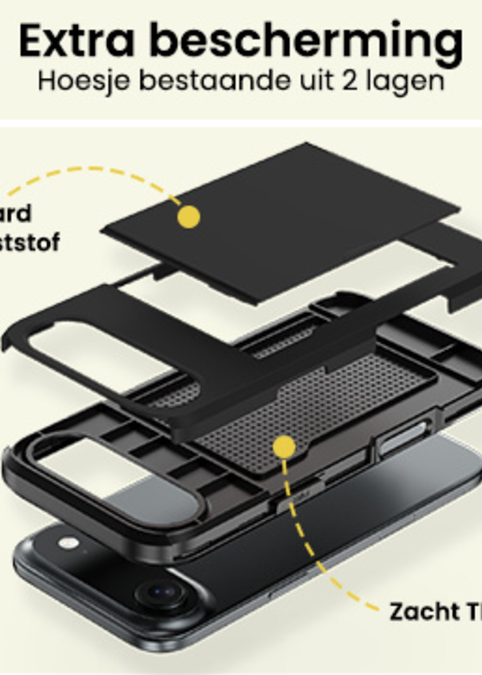 LUQ LUQ iPhone Air Hoesje Pashouder Hard Met 2x Screenprotector - Zwart