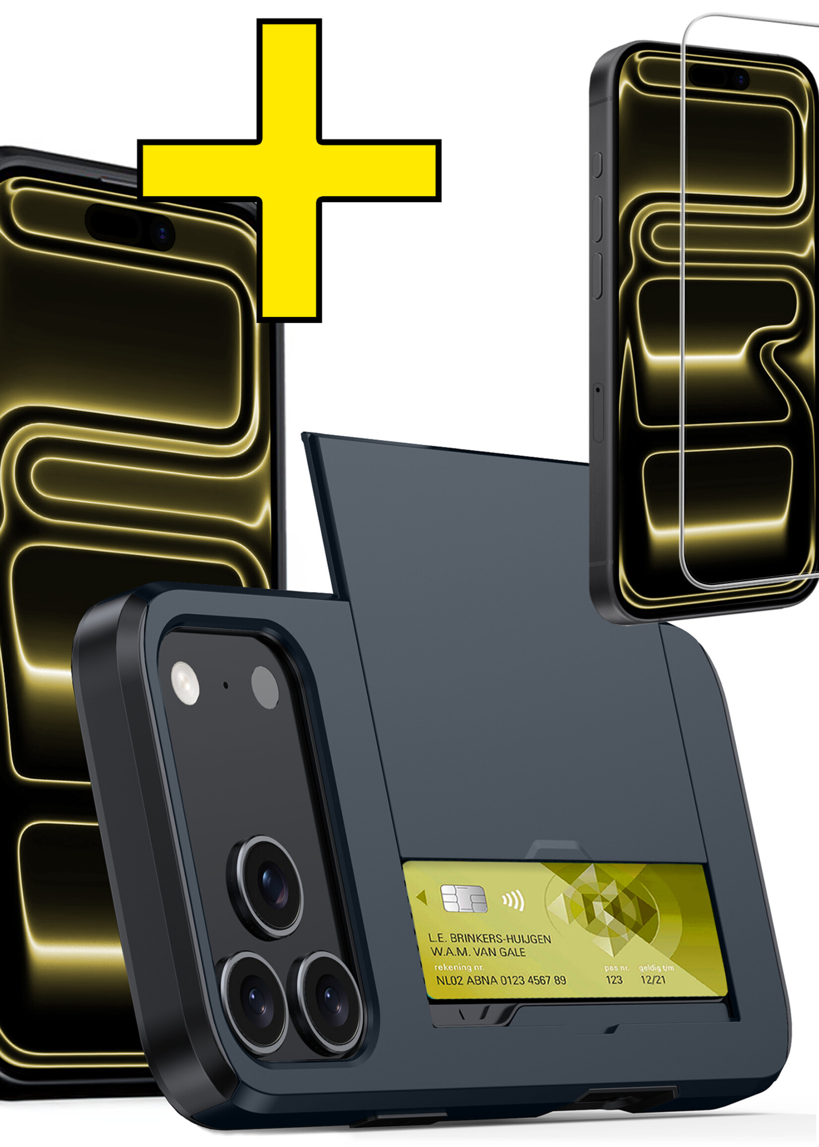 LUQ LUQ iPhone 17 Pro Hoesje Pashouder Hard Met Screenprotector - Donker Blauw