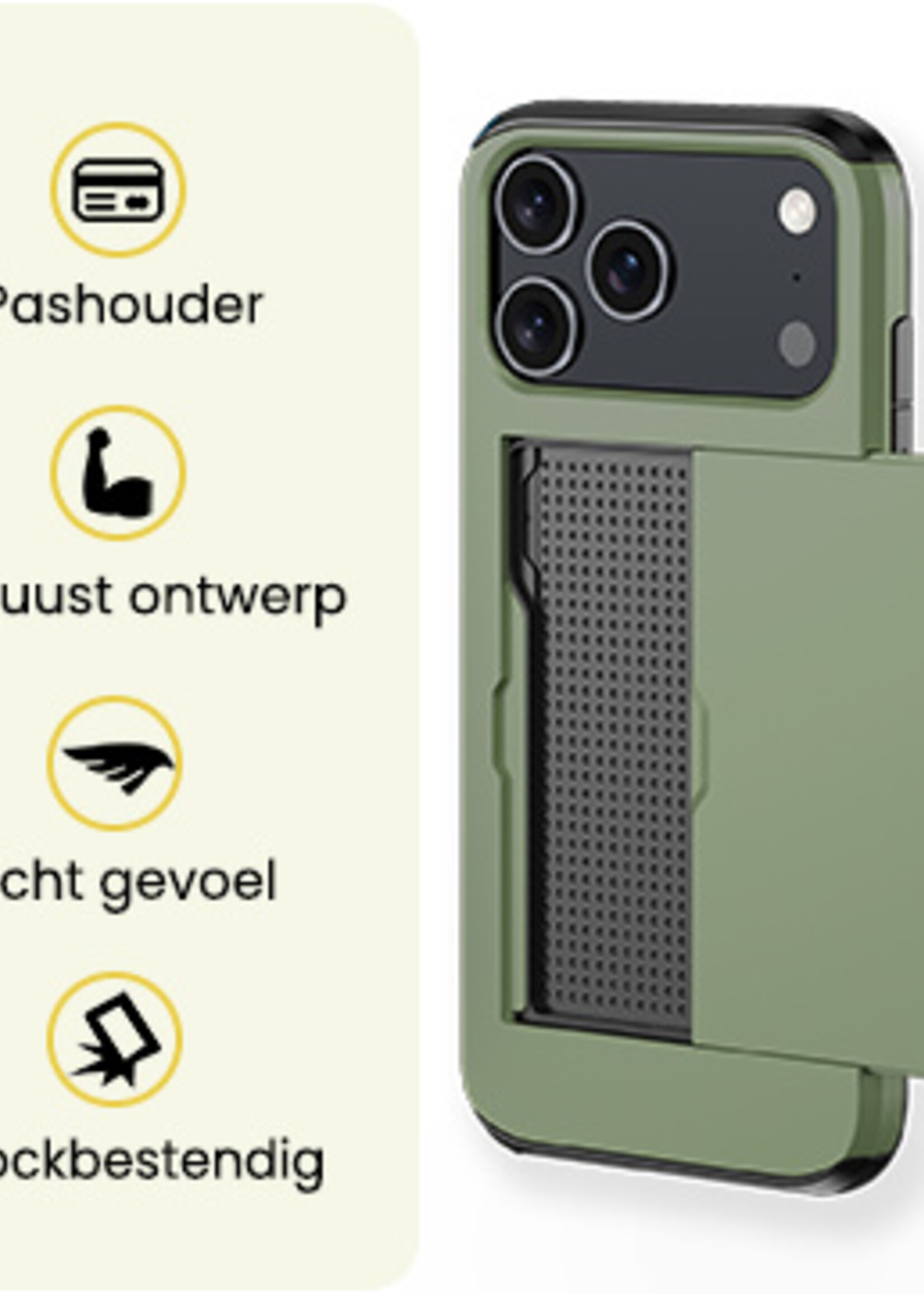 LUQ LUQ iPhone 17 Pro Hoesje Pashouder Hard Met Screenprotector - Donker Groen