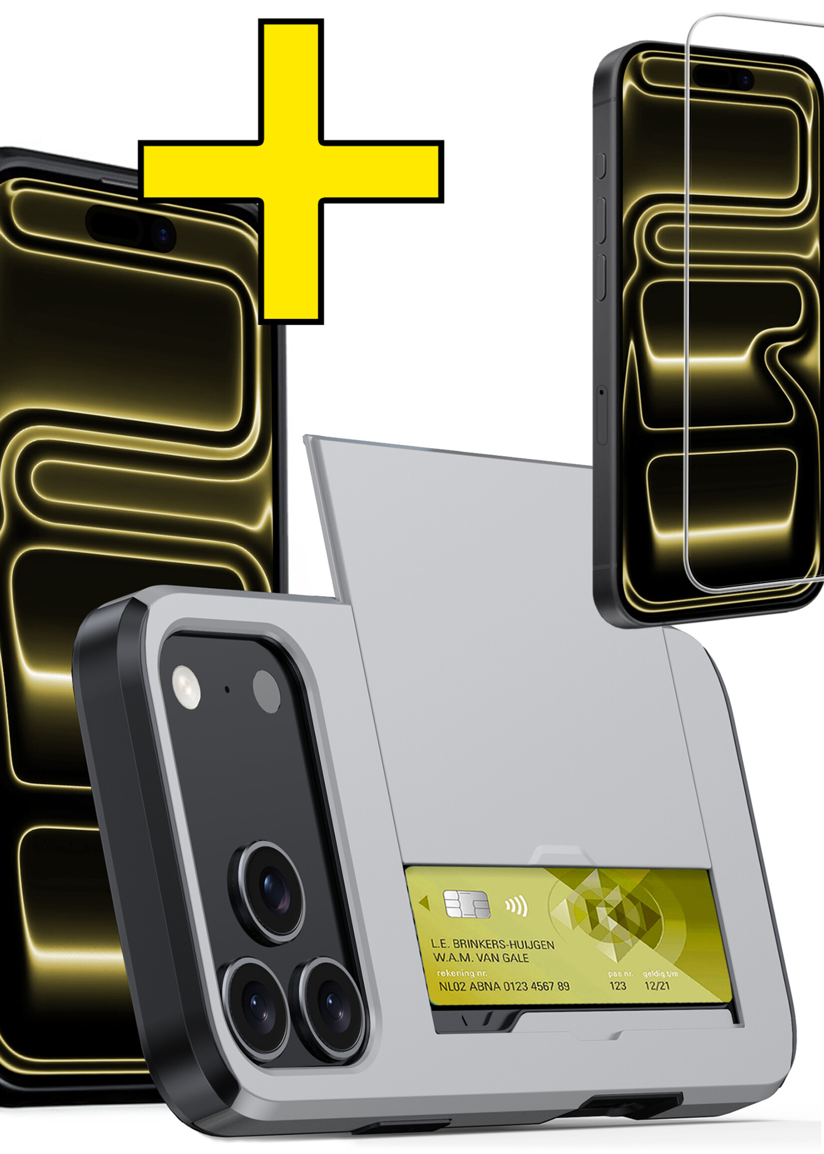 LUQ LUQ iPhone 17 Pro Hoesje Pashouder Hard Met Screenprotector - Grijs