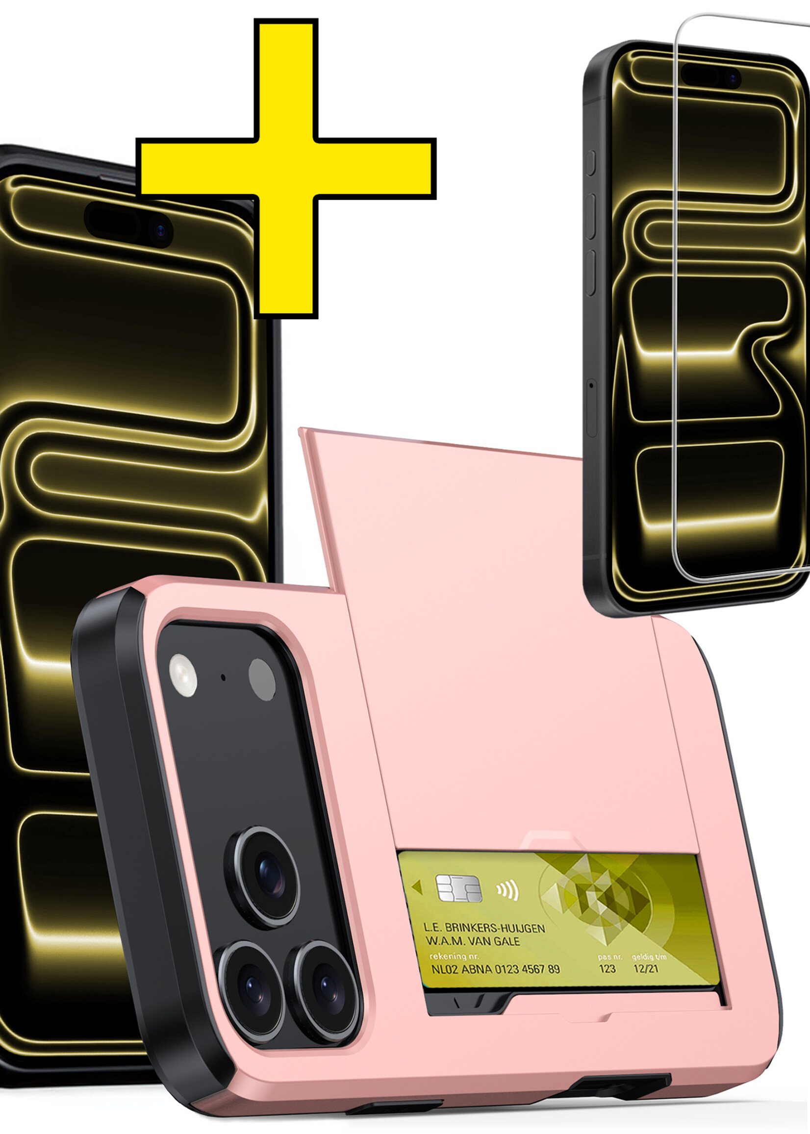 LUQ LUQ iPhone 17 Pro Hoesje Pashouder Hard Met Screenprotector - Rosé Goud