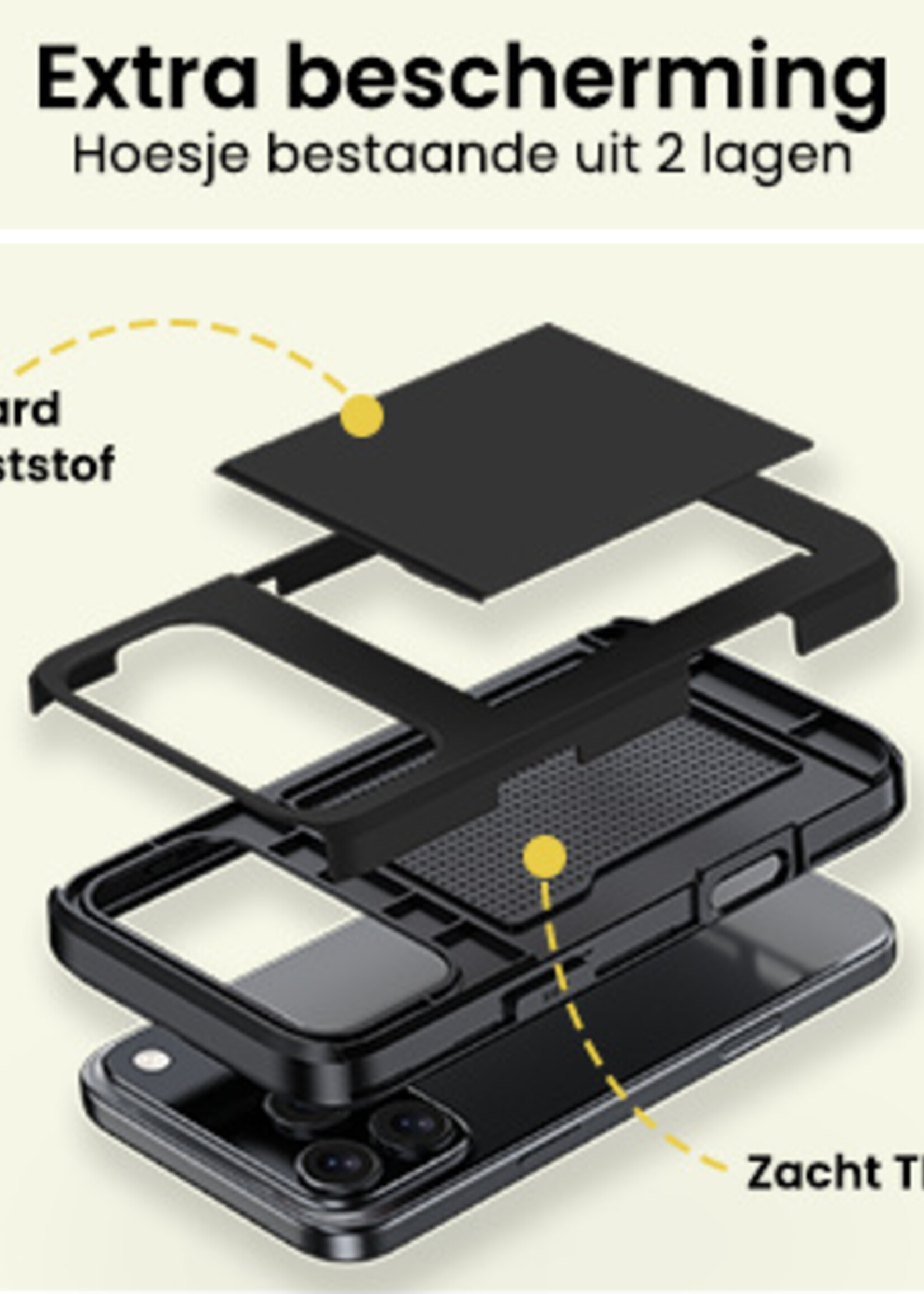 LUQ LUQ iPhone 17 Pro Hoesje Pashouder Hard Met Screenprotector - Zwart