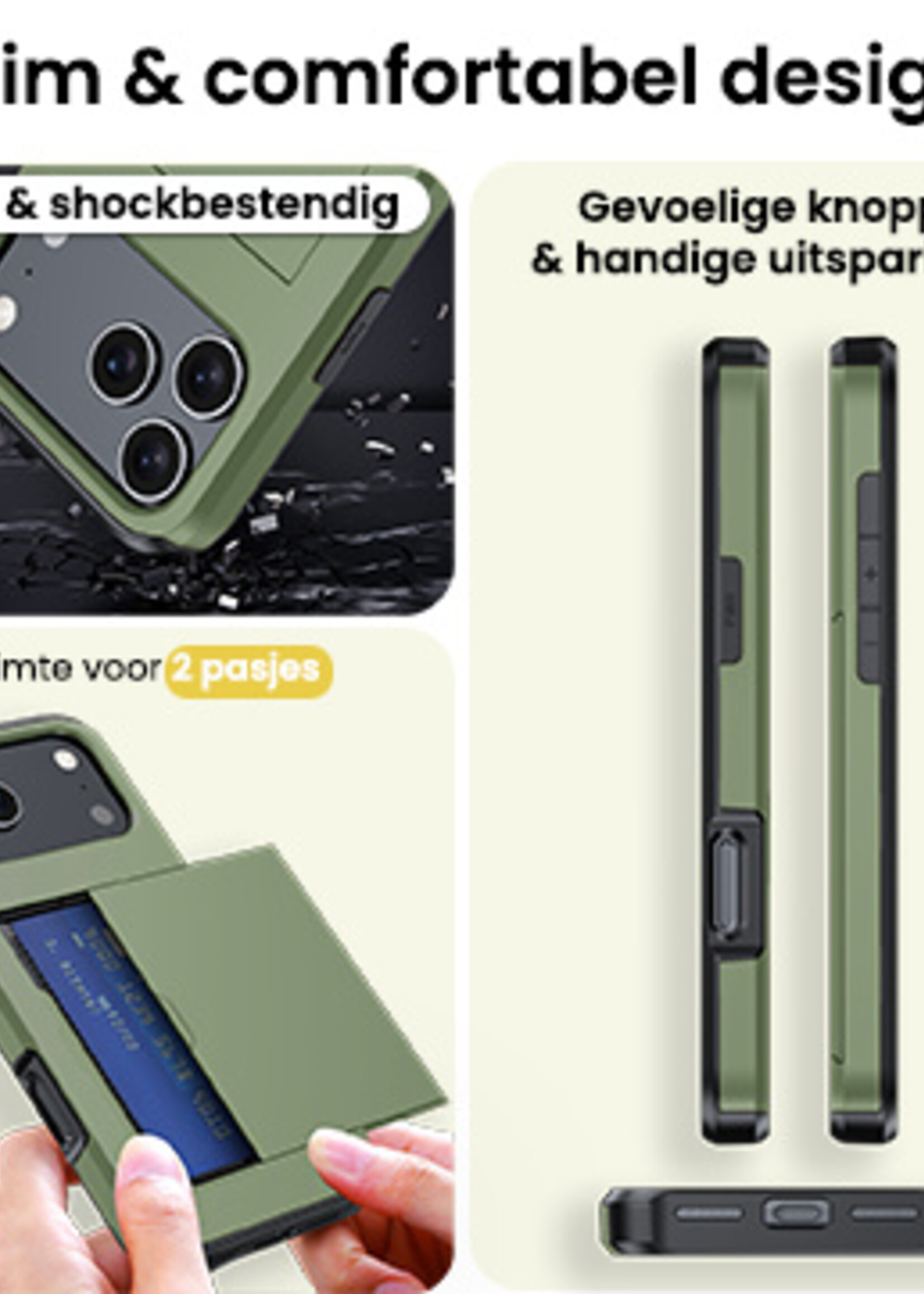 LUQ LUQ iPhone 17 Pro Hoesje Pashouder Hard Met 2x Screenprotector - Donker Groen