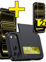 LUQ LUQ iPhone 17 Pro Hoesje Pashouder Hard Met 2x Screenprotector - Zwart