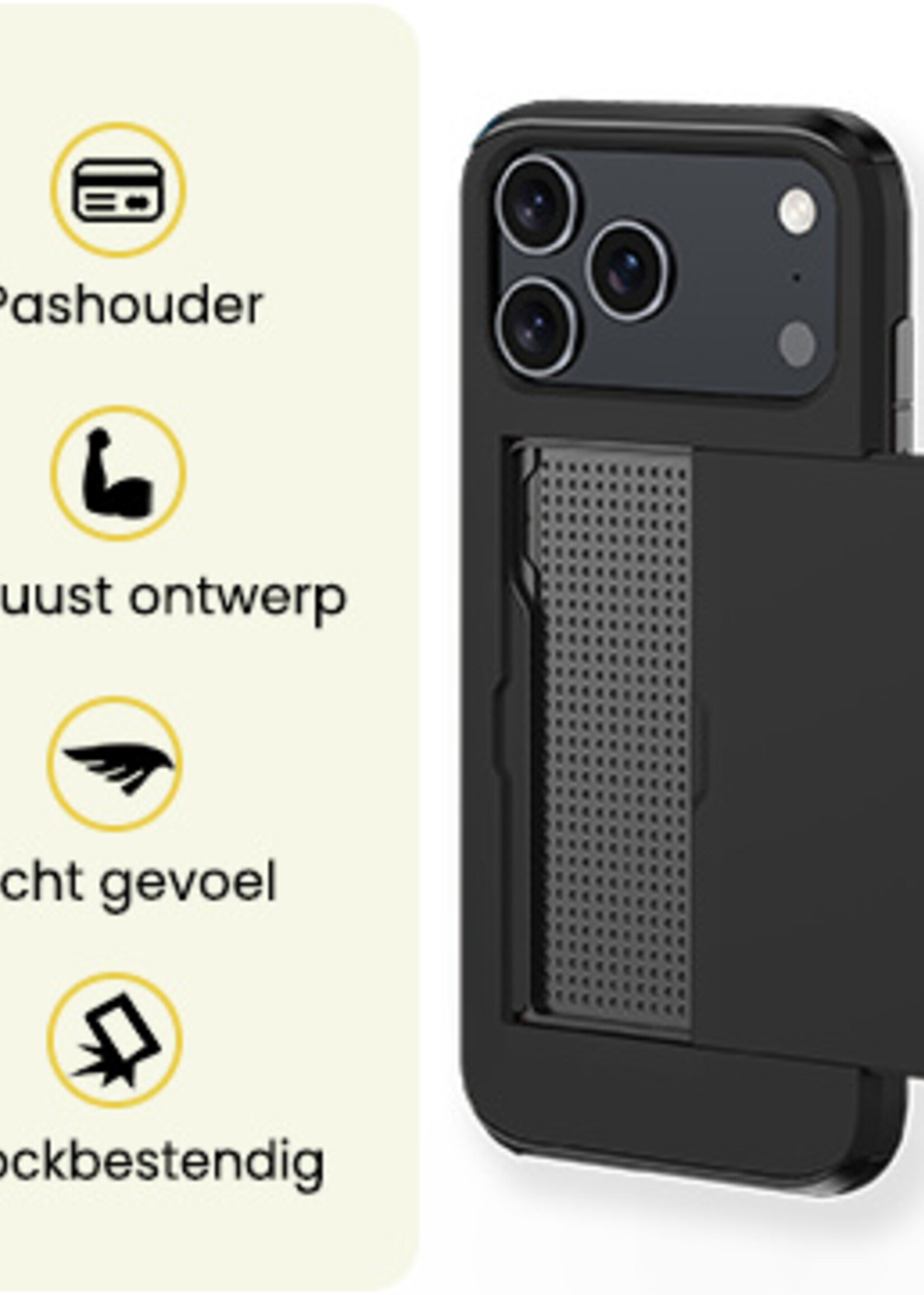 LUQ LUQ iPhone 17 Pro Hoesje Pashouder Hard Met 2x Screenprotector - Zwart