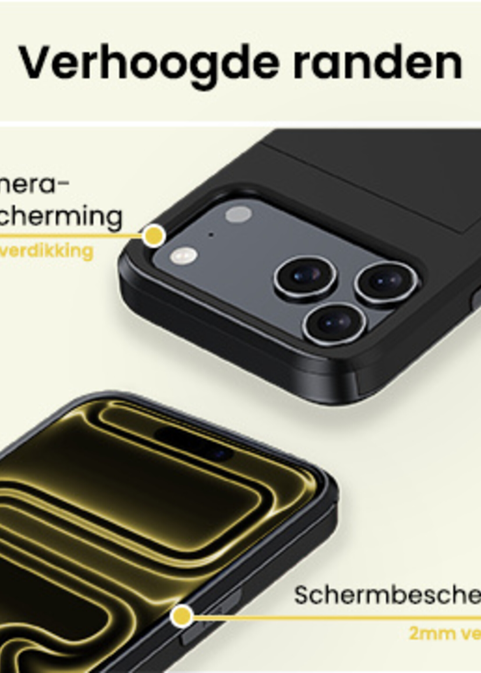 LUQ LUQ iPhone 17 Pro Hoesje Pashouder Hard Met 2x Screenprotector - Zwart