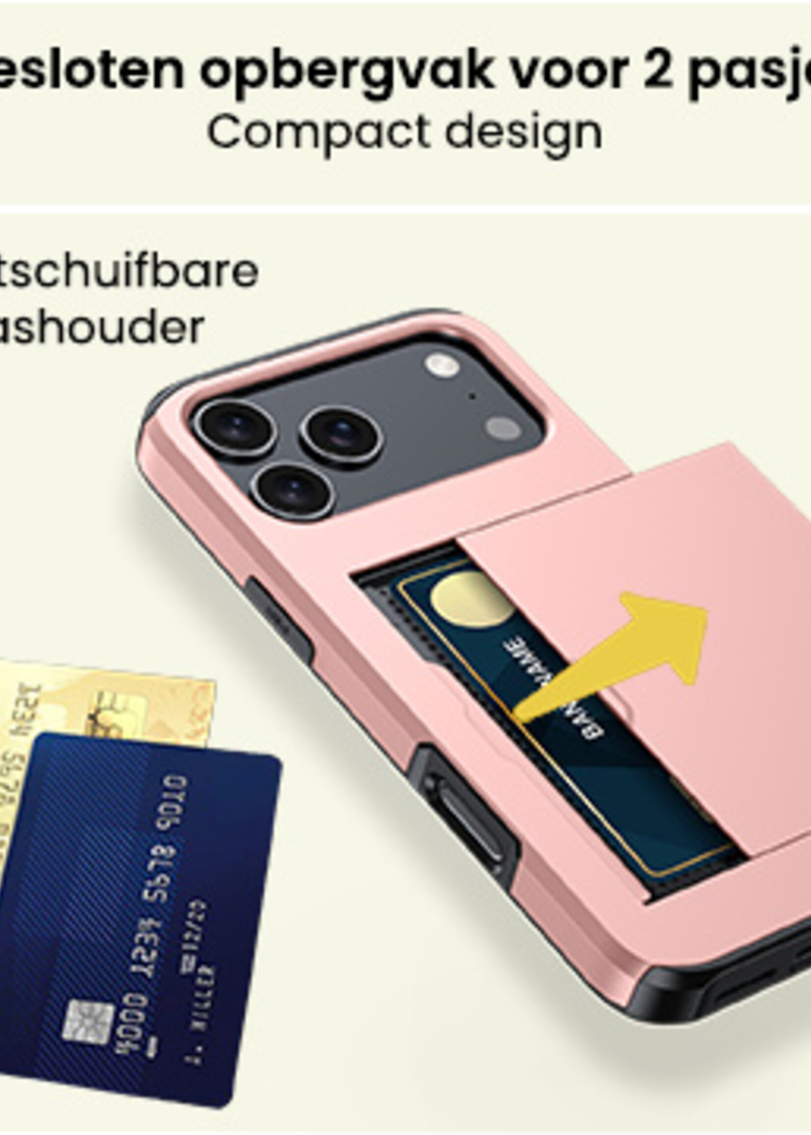 LUQ LUQ iPhone 17 Pro Max Hoesje Pashouder Hard - Rosé Goud