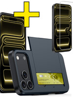 LUQ LUQ iPhone 17 Pro Max Hoesje Pashouder Hard Met Screenprotector - Donker Blauw