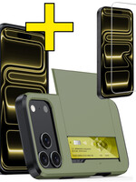 LUQ LUQ iPhone 17 Pro Max Hoesje Pashouder Hard Met Screenprotector - Donker Groen
