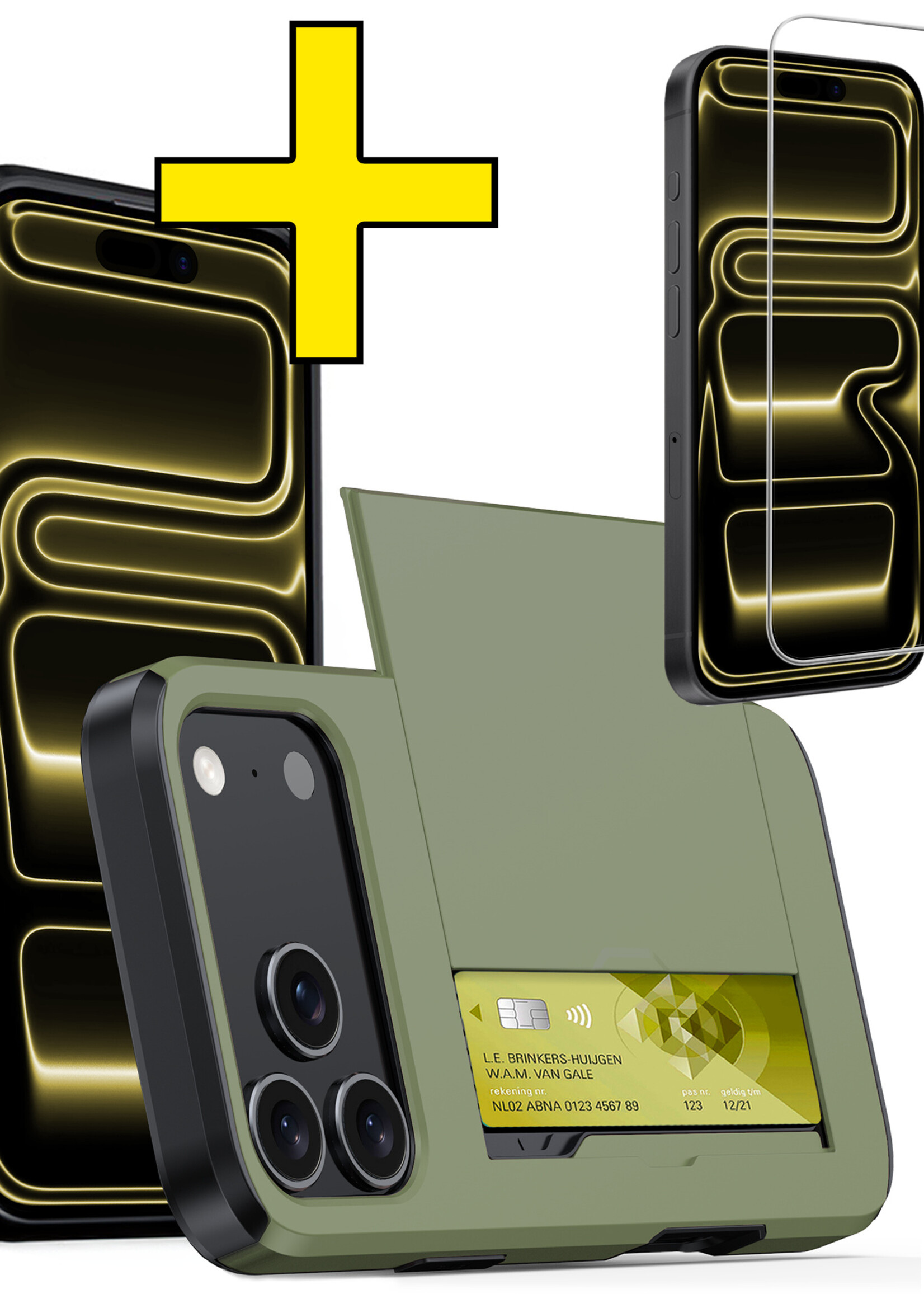 LUQ LUQ iPhone 17 Pro Max Hoesje Pashouder Hard Met Screenprotector - Donker Groen