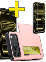 LUQ LUQ iPhone 17 Pro Max Hoesje Pashouder Hard Met Screenprotector - Rosé Goud