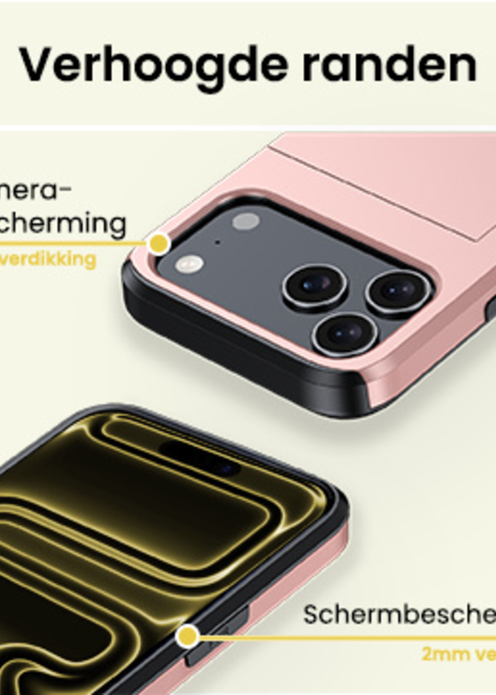 LUQ LUQ iPhone 17 Pro Max Hoesje Pashouder Hard Met Screenprotector - Rosé Goud