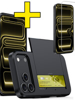 LUQ LUQ iPhone 17 Pro Max Hoesje Pashouder Hard Met Screenprotector - Zwart