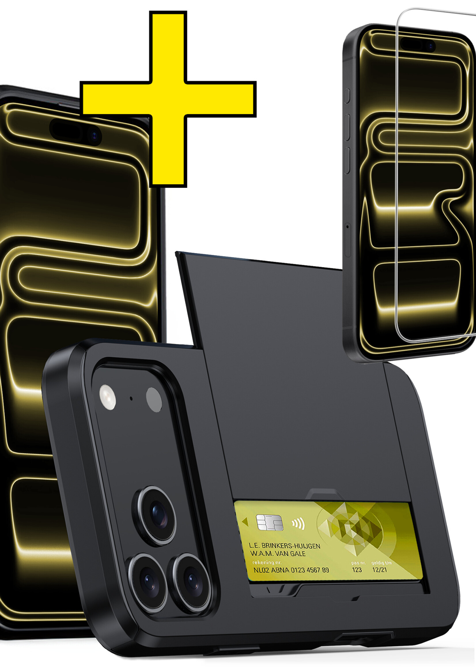 LUQ LUQ iPhone 17 Pro Max Hoesje Pashouder Hard Met Screenprotector - Zwart