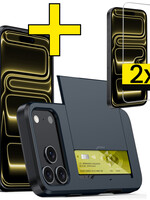 LUQ LUQ iPhone 17 Pro Max Hoesje Pashouder Hard Met 2x Screenprotector - Donker Blauw