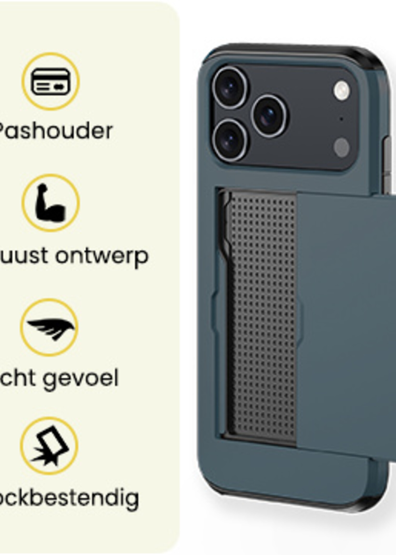 LUQ LUQ iPhone 17 Pro Max Hoesje Pashouder Hard Met 2x Screenprotector - Donker Blauw