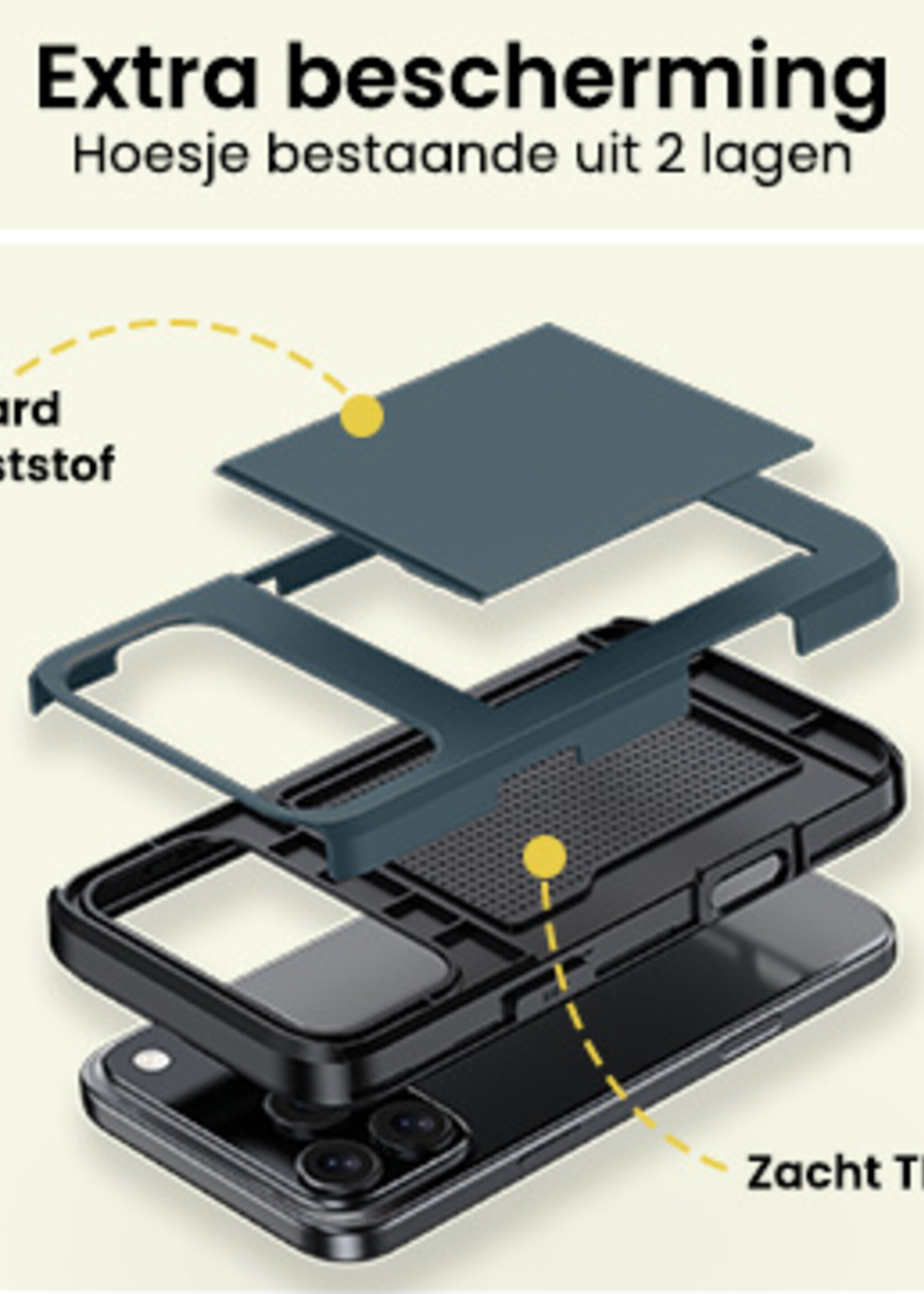 LUQ LUQ iPhone 17 Pro Max Hoesje Pashouder Hard Met 2x Screenprotector - Donker Blauw