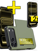 LUQ LUQ iPhone 17 Pro Max Hoesje Pashouder Hard Met 2x Screenprotector - Donker Groen