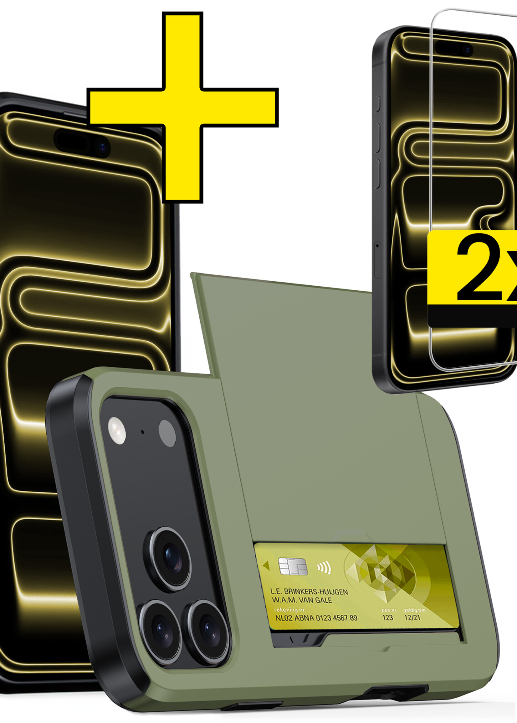 LUQ LUQ iPhone 17 Pro Max Hoesje Pashouder Hard Met 2x Screenprotector - Donker Groen