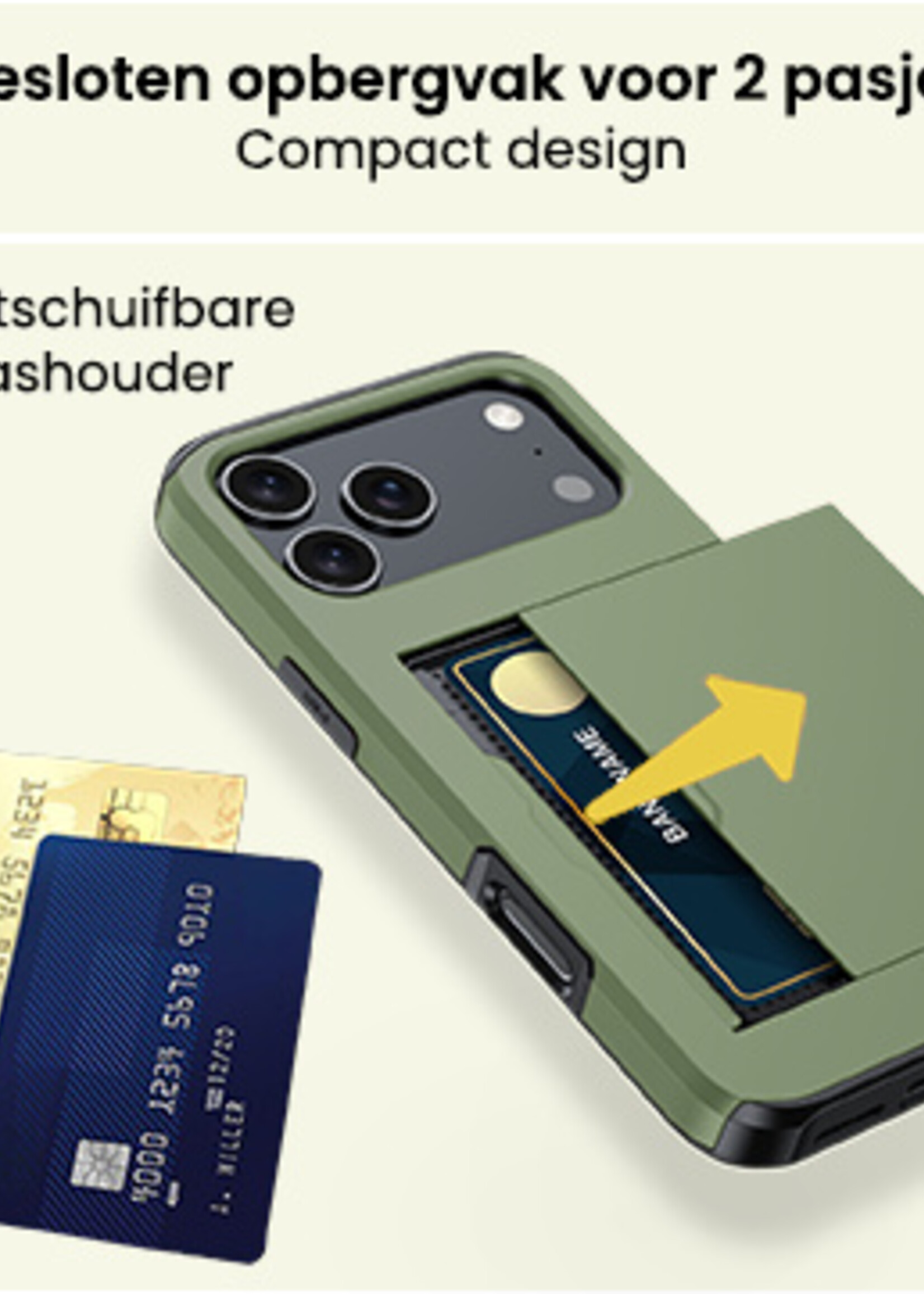 LUQ LUQ iPhone 17 Pro Max Hoesje Pashouder Hard Met 2x Screenprotector - Donker Groen