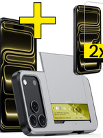 LUQ LUQ iPhone 17 Pro Max Hoesje Pashouder Hard Met 2x Screenprotector - Grijs
