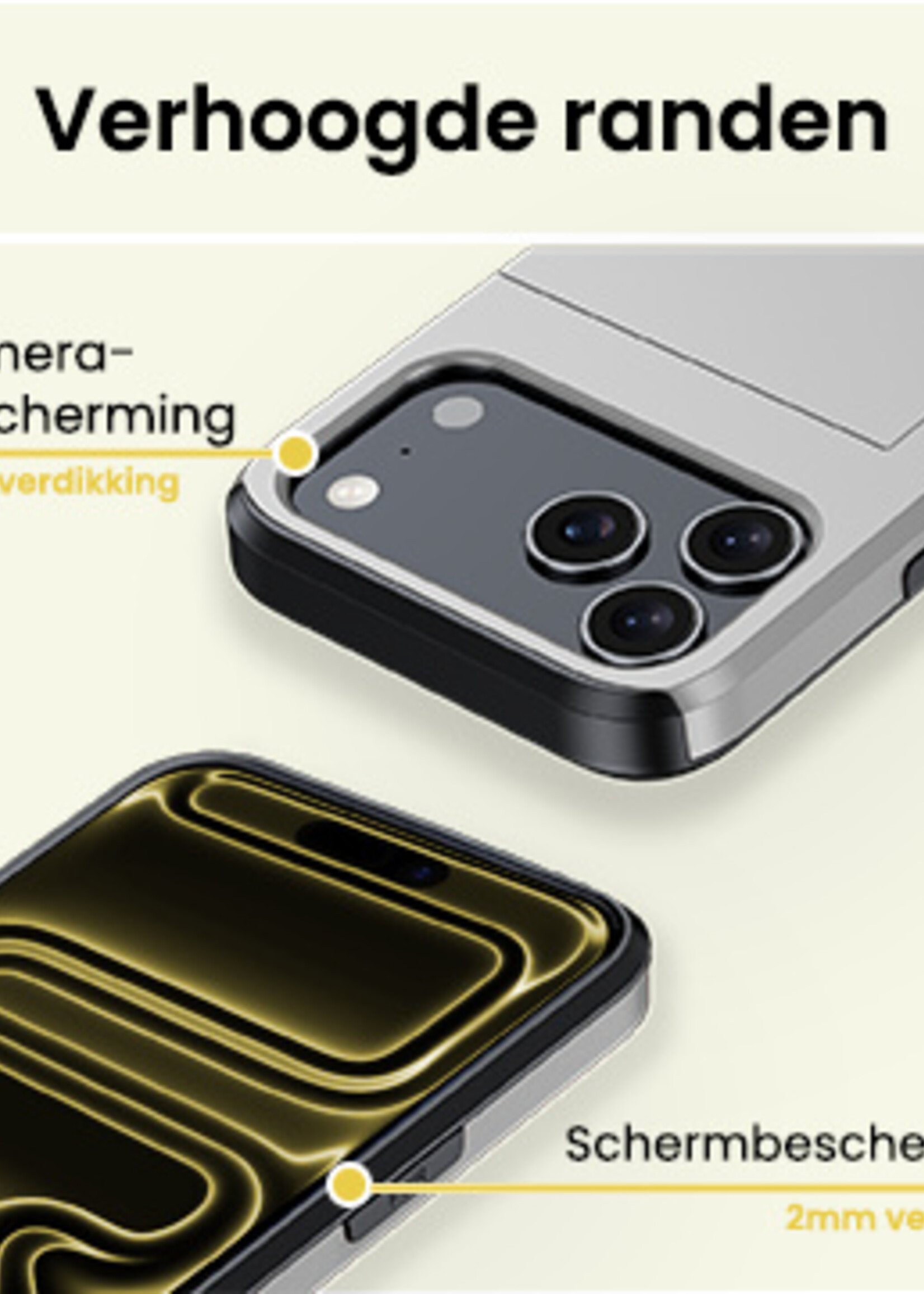 LUQ LUQ iPhone 17 Pro Max Hoesje Pashouder Hard Met 2x Screenprotector - Grijs