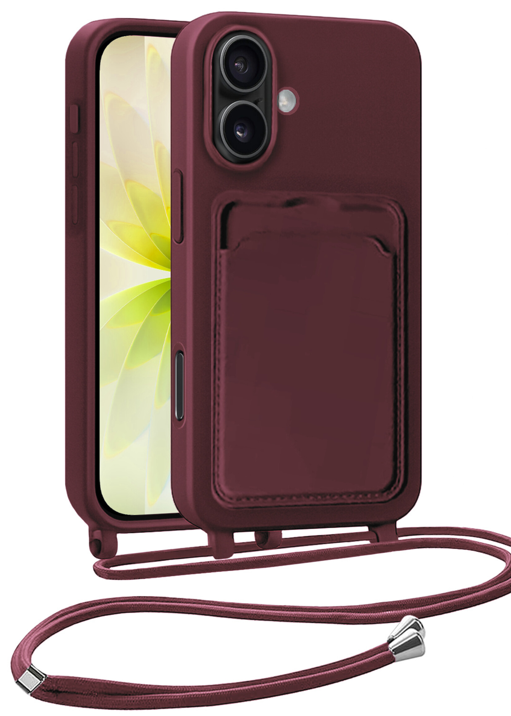LUQ LUQ iPhone 17 Hoesje Pashouder met Koord - Aubergine