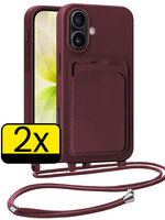 LUQ LUQ iPhone 17 Hoesje Pashouder met Koord - Aubergine - 2 PACK