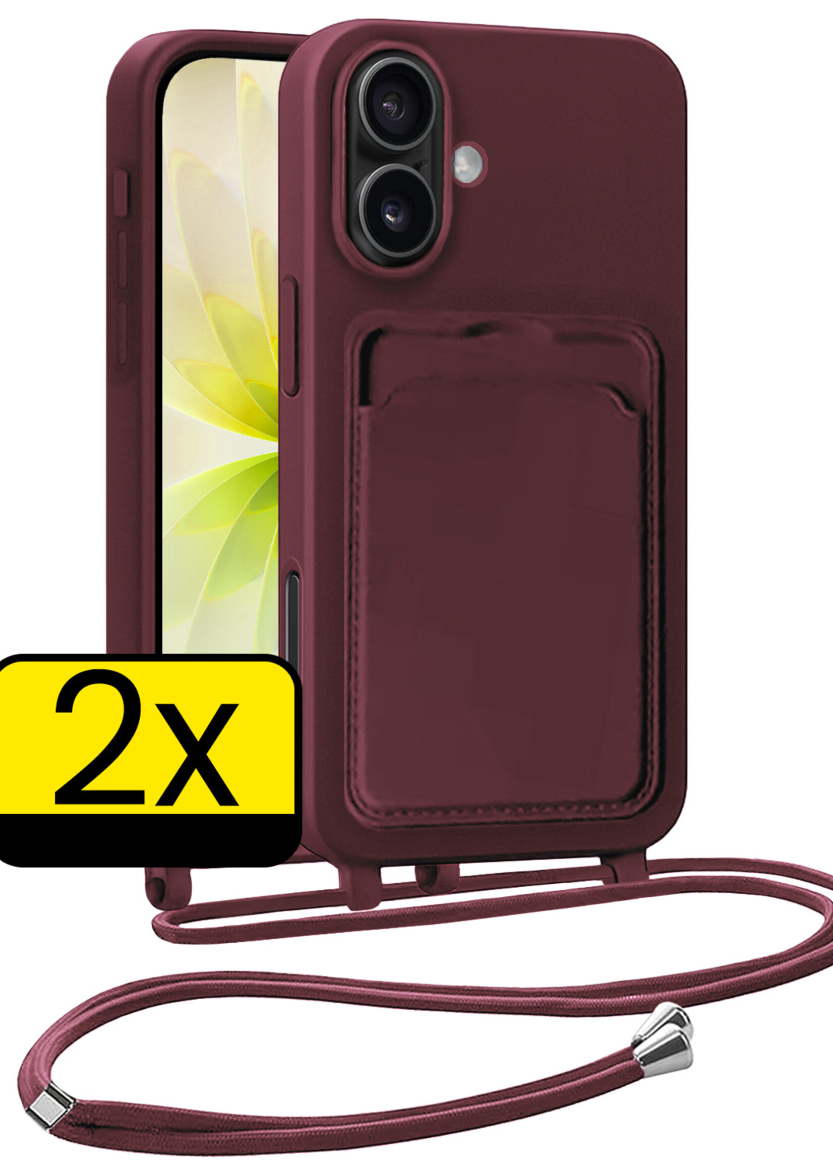 LUQ LUQ iPhone 17 Hoesje Pashouder met Koord - Aubergine - 2 PACK