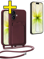 LUQ LUQ iPhone 17 Hoesje Pashouder met Koord Met Screenprotector - Aubergine