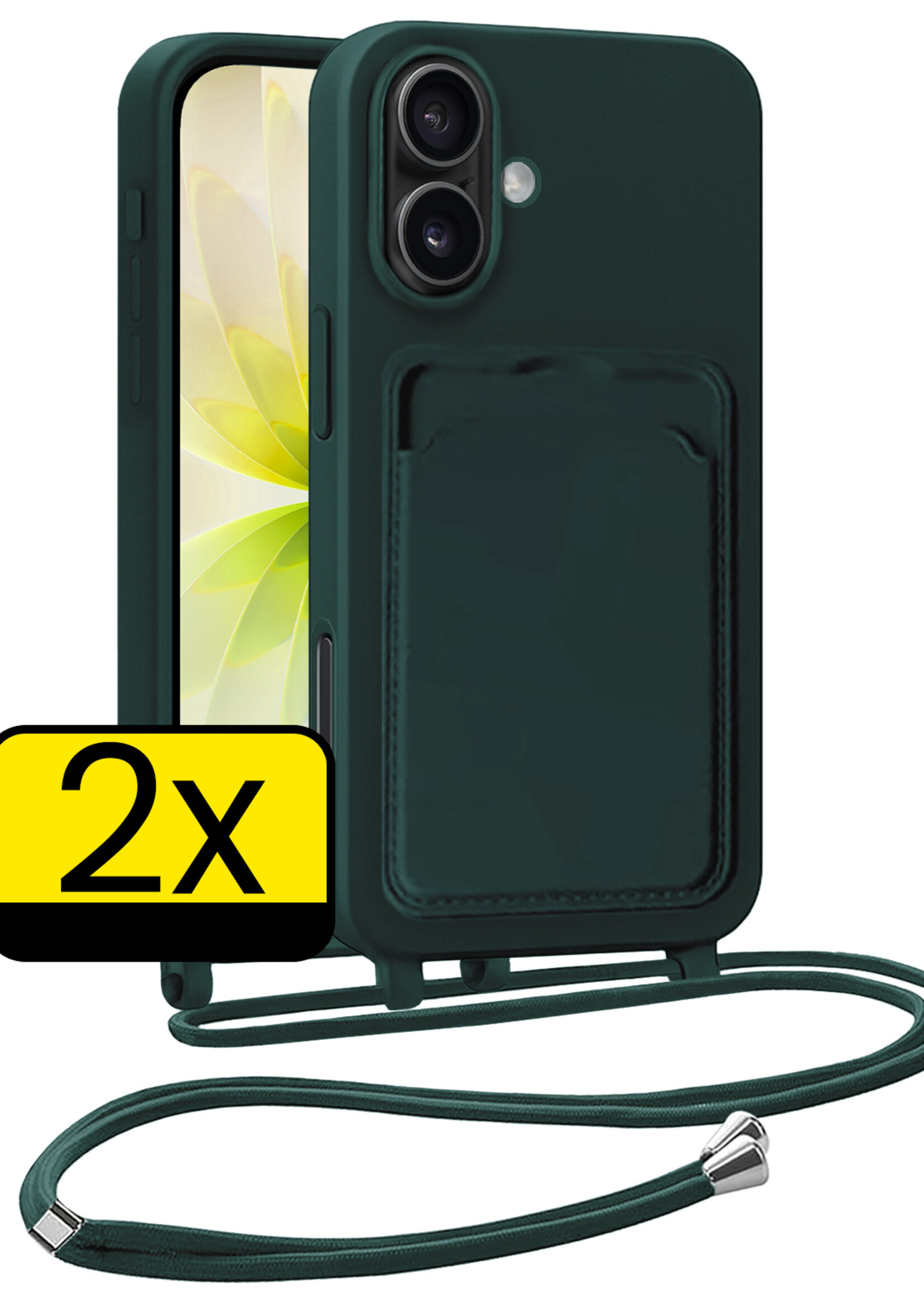 LUQ LUQ iPhone 17 Hoesje Pashouder met Koord - Donkergroen - 2 PACK