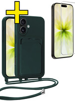 LUQ LUQ iPhone 17 Hoesje Pashouder met Koord Met Screenprotector - Donkergroen