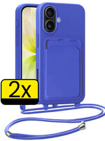 LUQ LUQ iPhone 17 Hoesje Pashouder met Koord - Fel Blauw - 2 PACK