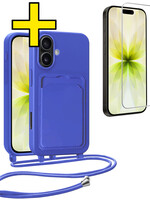 LUQ LUQ iPhone 17 Hoesje Pashouder met Koord Met Screenprotector - Fel Blauw