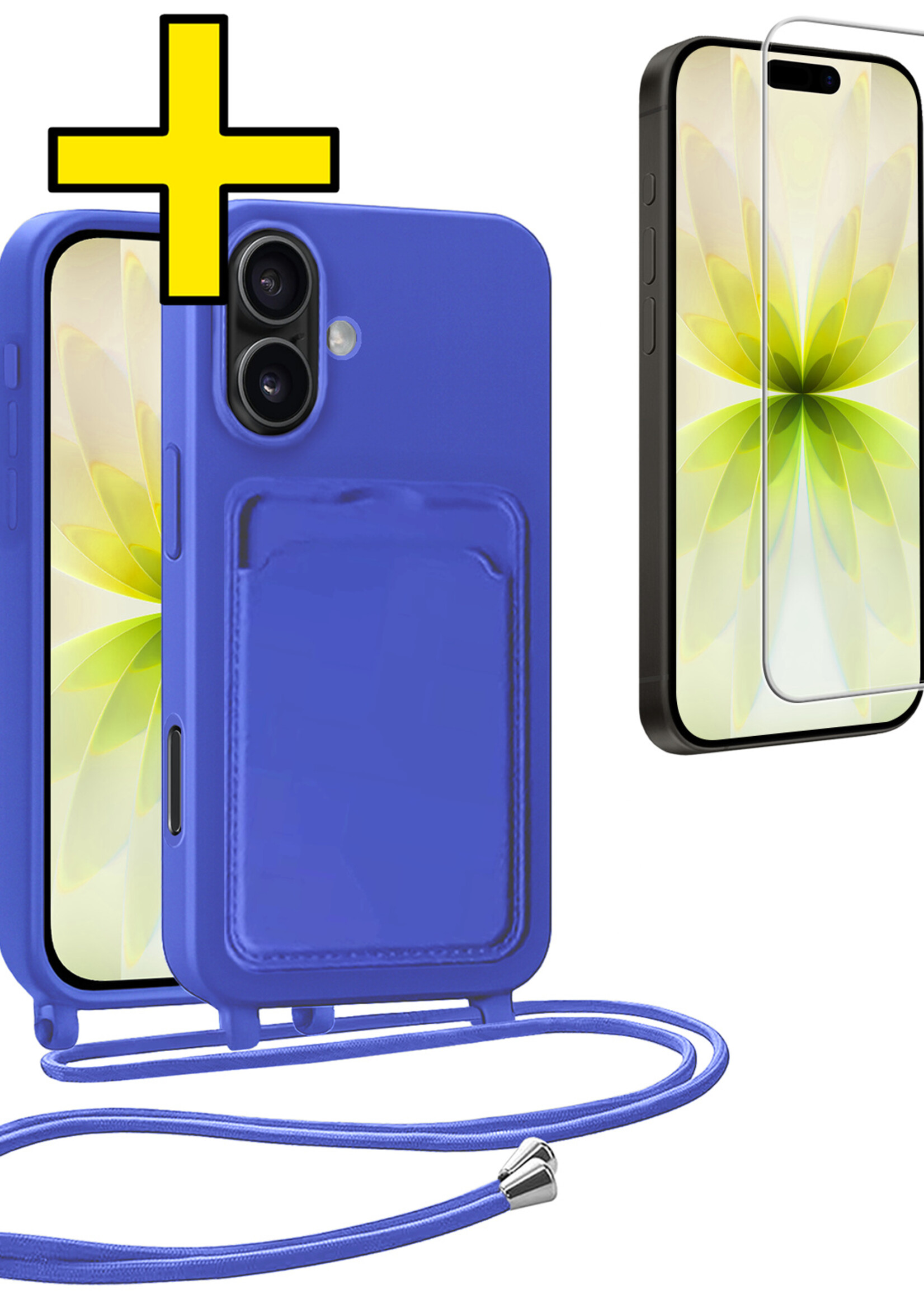 LUQ LUQ iPhone 17 Hoesje Pashouder met Koord Met Screenprotector - Fel Blauw