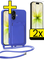 LUQ LUQ iPhone 17 Hoesje Pashouder met Koord Met 2x Screenprotector - Fel Blauw