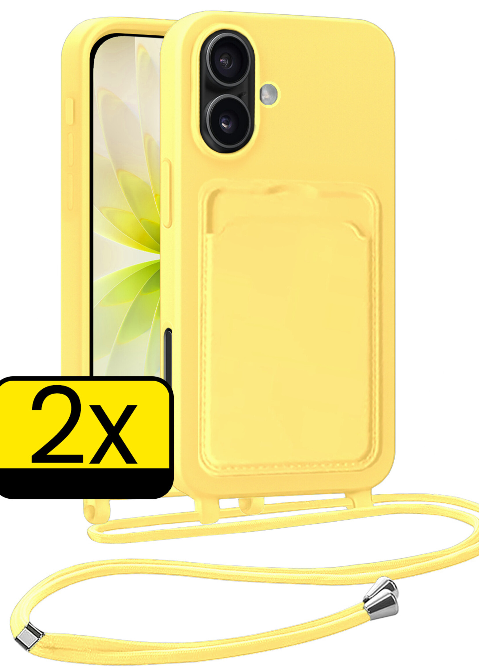 LUQ LUQ iPhone 17 Hoesje Pashouder met Koord - Geel - 2 PACK