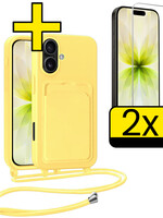 LUQ LUQ iPhone 17 Hoesje Pashouder met Koord Met 2x Screenprotector - Geel