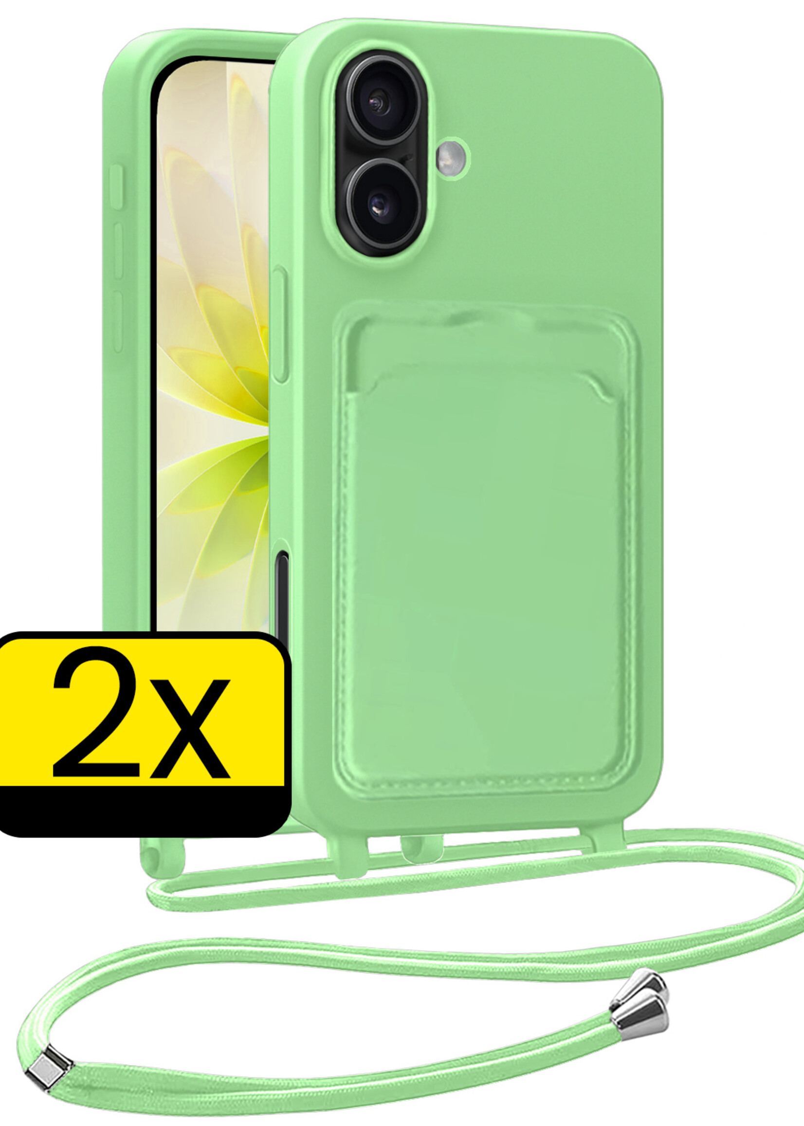 LUQ LUQ iPhone 17 Hoesje Pashouder met Koord - Groen - 2 PACK
