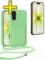 LUQ LUQ iPhone 17 Hoesje Pashouder met Koord Met Screenprotector - Groen