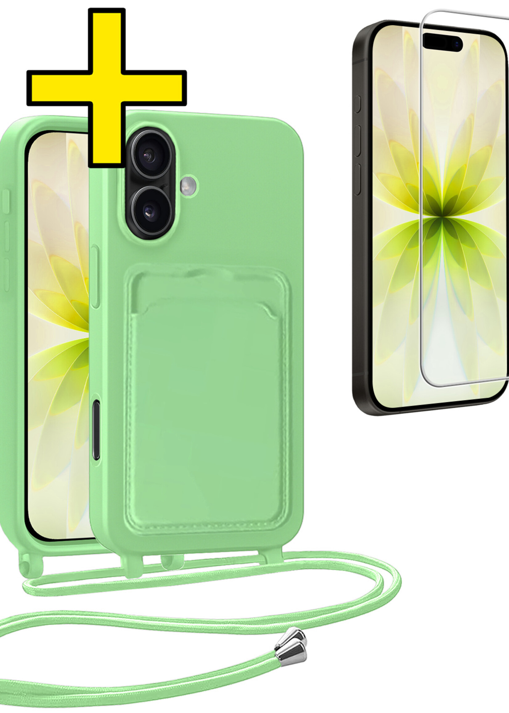 LUQ LUQ iPhone 17 Hoesje Pashouder met Koord Met Screenprotector - Groen