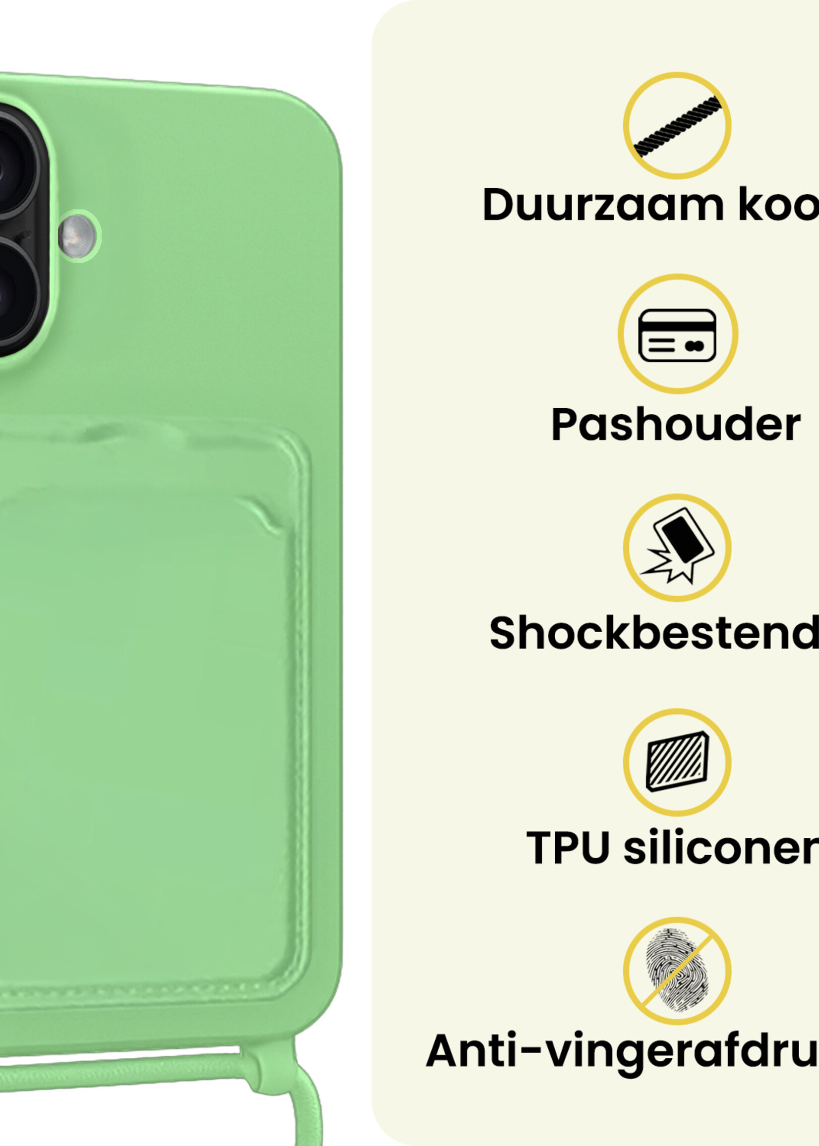 LUQ LUQ iPhone 17 Hoesje Pashouder met Koord Met Screenprotector - Groen