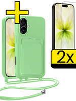 LUQ LUQ iPhone 17 Hoesje Pashouder met Koord Met 2x Screenprotector - Groen