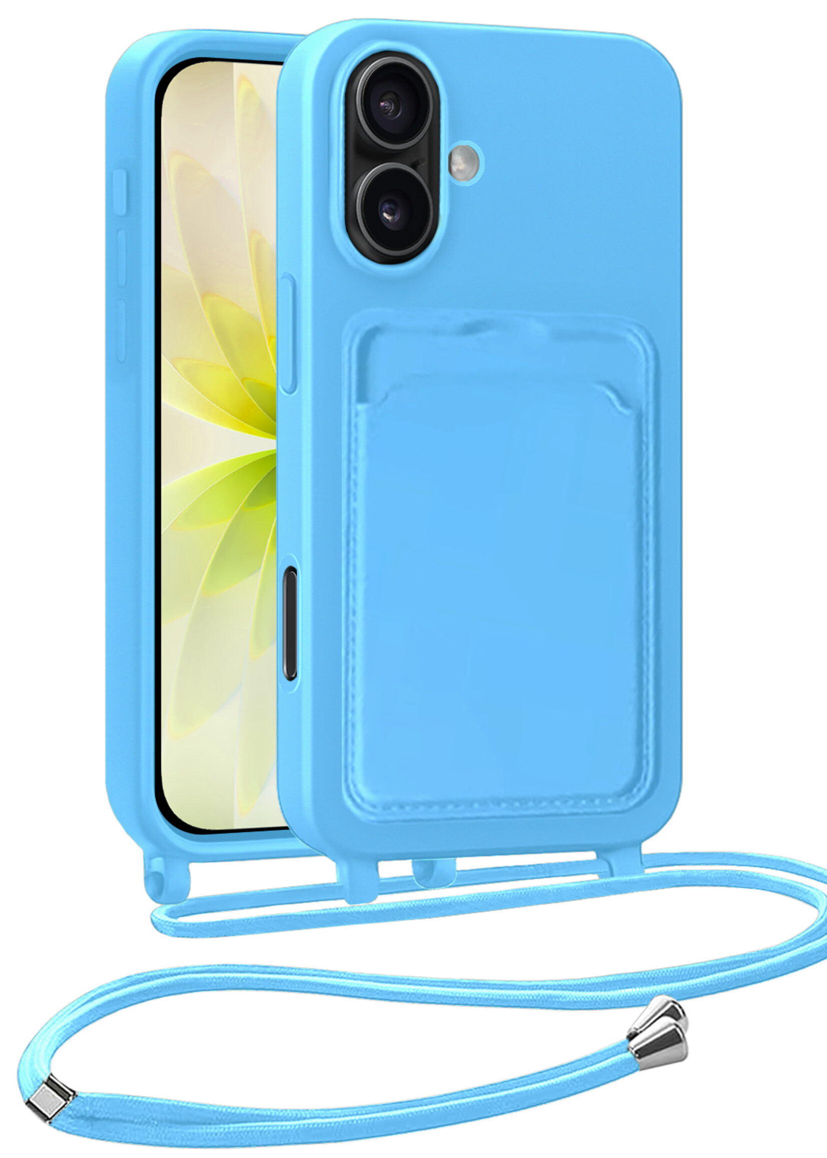 LUQ LUQ iPhone 17 Hoesje Pashouder met Koord - Lichtblauw