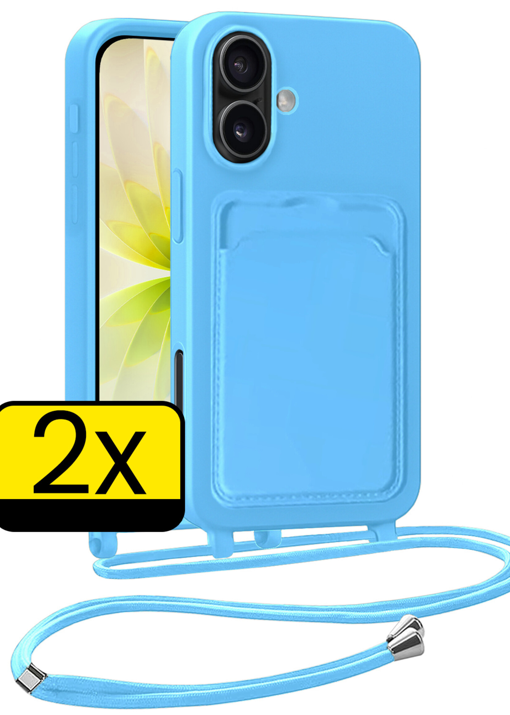 LUQ LUQ iPhone 17 Hoesje Pashouder met Koord - Lichtblauw - 2 PACK