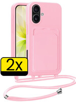 LUQ LUQ iPhone 17 Hoesje Pashouder met Koord - Lichtroze - 2 PACK