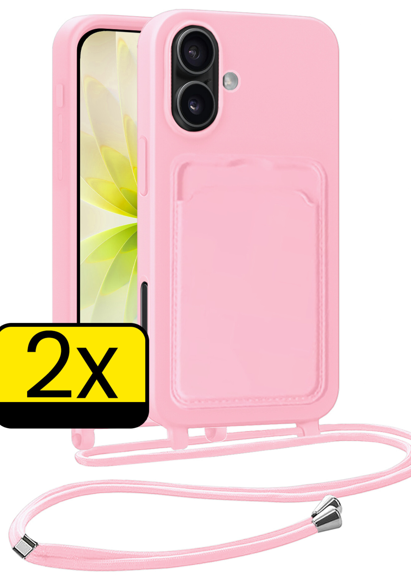 LUQ LUQ iPhone 17 Hoesje Pashouder met Koord - Lichtroze - 2 PACK