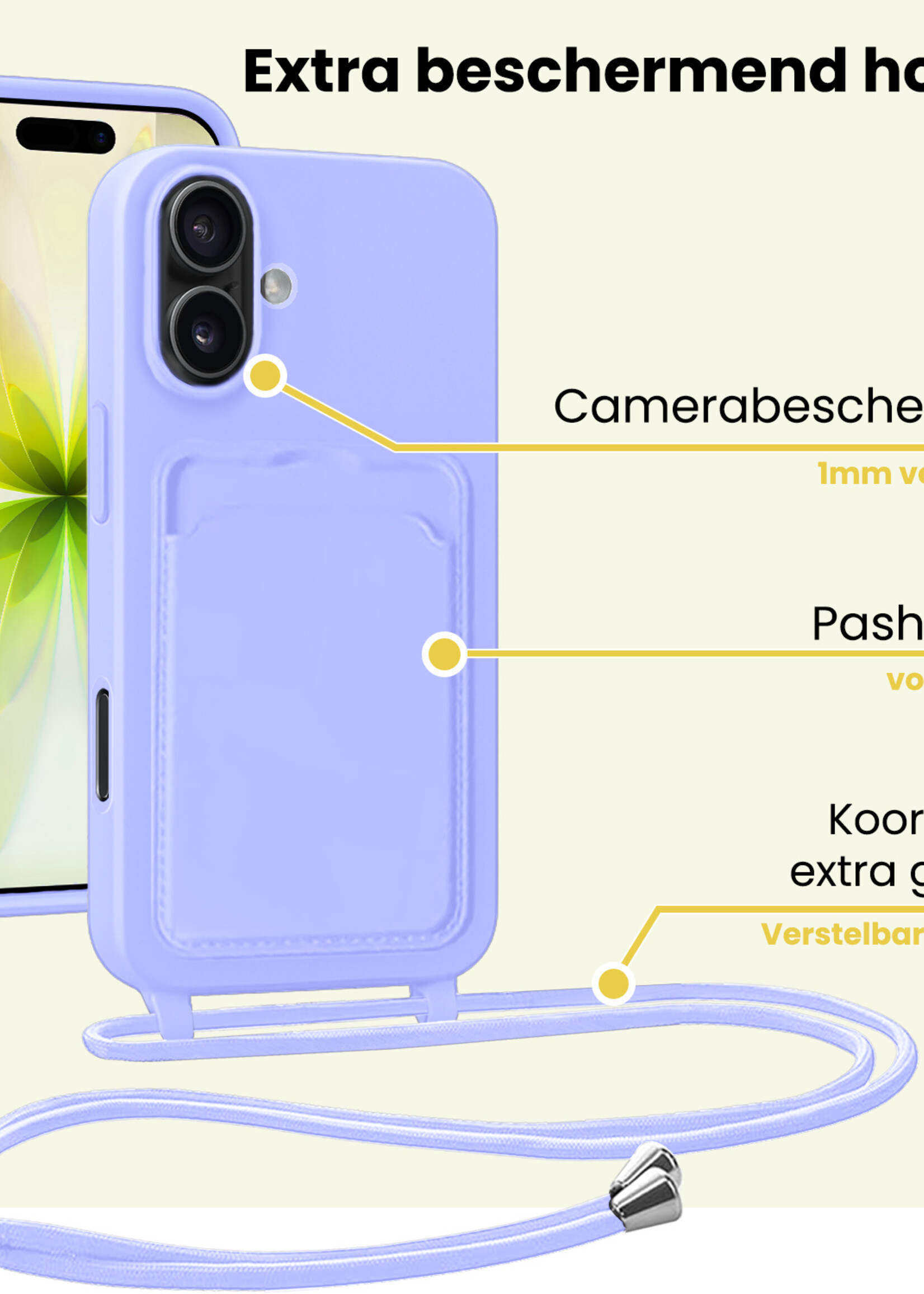 LUQ LUQ iPhone 17 Hoesje Pashouder met Koord - Lila